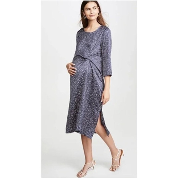 Hatch Dresses & Skirts - Hatch Maternity Lauren Twist Dress Crew Neckline Midi Dress Navy cheetah Size 1